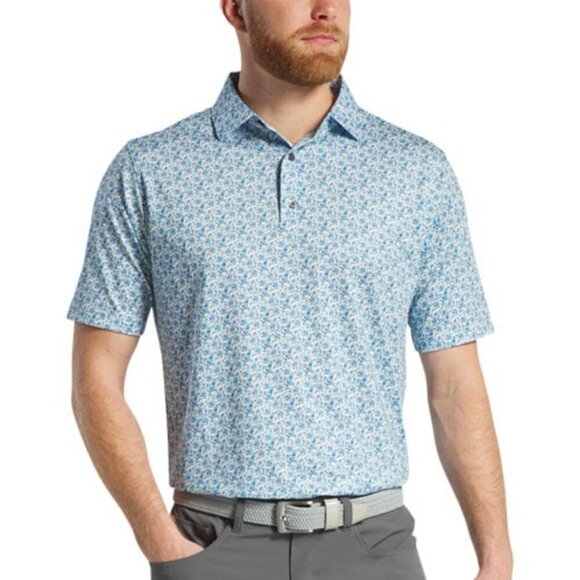 FootJoy Other - FootJoy Allover Floral Print Lisle Performance Golf Polo, White/Blue, L